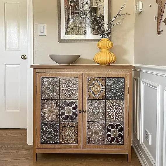Black Gothic Carved Floral Accent Cabinet Vintage Rustic Storage with Embossed Doors - Le Joyau Store - black,durable,floral,rustic,wood - Metal Church Window