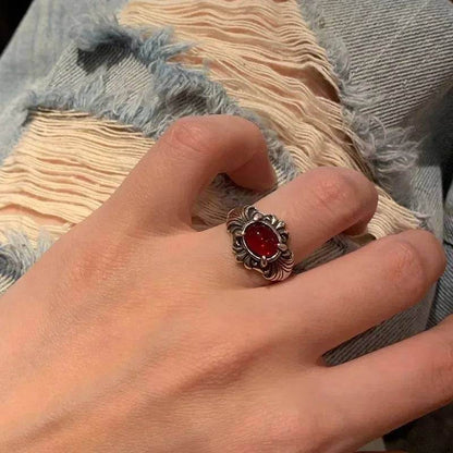 Vintage Red Crystal Baroque Victorian Goth Gold Adjustable Women's Ring - Le Joyau Store - Gothic,Open Ring,Punk,Red Crystal - 991044 1PC