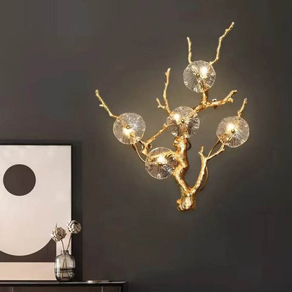 Floral Gothic Tree Branch Wall Lamp Black & Copper Decorative Light for Dark Elegant Interiors - Le Joyau Store - copper,crystal,G4 light,luxury,mural - Dia95xH135cm / Warm White (2700-3500K)