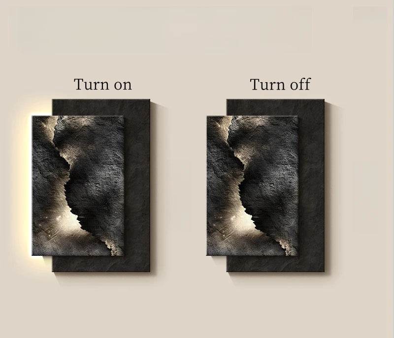 Modern Luxury Rustic Black Volcanic Stone Effect LED Crystal Wall Lamp Artwork - Le Joyau Store - Crystal,Decor,LED,Mural,Porcelain - W54 X H80cm / A / NON dimm warm light