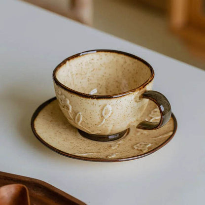 Vintage Victorian Two Toned Brown Ceramic Coffee Teacup Set with Saucer - Le Joyau Store - Ceramic,Coffee,Elegant,Portable - Cream