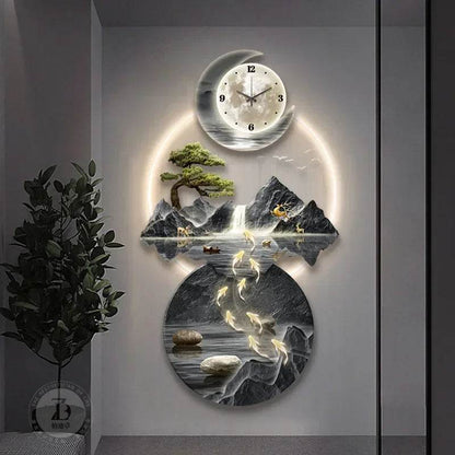Luminous Moon & Mountains Scene Wall Clock LED Lamp Ambient Light & Sculpture Decor - Le Joyau Store - big size,cute,fashion,luminous,relogio - 1 / 50x100cm