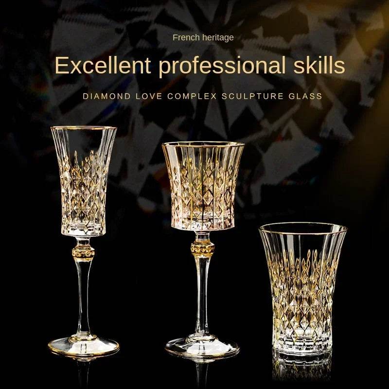 Luxury Gold-Accented Crystal Wine & Whiskey Glass French-Style Embossed Stemware - Le Joyau Store - crystal,elegant,gift set,gold,whisky - 1pcs 170ml