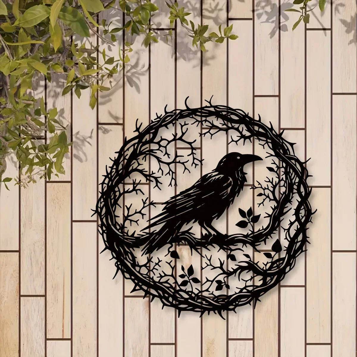 Gothic Raven & Tree Branch Metal Wall Art Dark Forest Silhouette Decor - Le Joyau Store - Branch,Gothic,Metal,Raven,Sign - 
