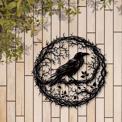 Gothic Raven & Tree Branch Metal Wall Art Dark Forest Silhouette Decor - Le Joyau Store - Branch,Gothic,Metal,Raven,Sign - 
