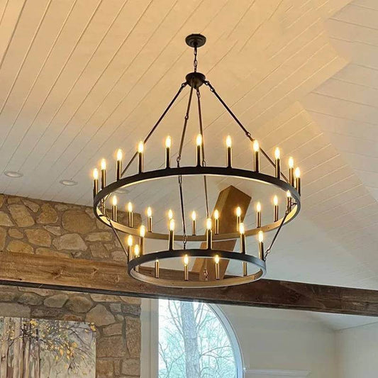 Gothic Industrial Wagon Wheel Chandelier Vintage Black Metal LED Pendant Light - Le Joyau Store - Black,Hanging,Iron,LED,Round - D100cm / Natural light 4000K