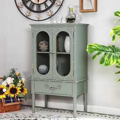 Black Gothic Carved Floral Accent Cabinet Vintage Rustic Storage with Embossed Doors - Le Joyau Store - black,durable,floral,rustic,wood - Metal Church Window