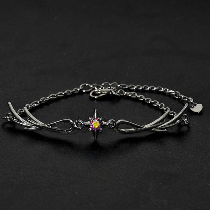 Gothic Blackened Silver Feathered Six Point Rhinestone Star Chain Bracelet - Le Joyau Store - Feather,Gun black,Punk style - 