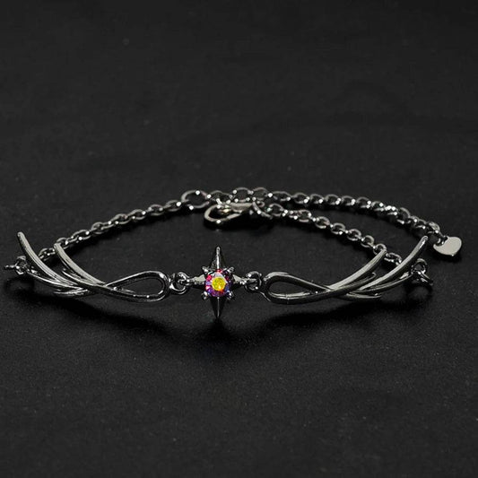 Gothic Blackened Silver Feathered Six Point Rhinestone Star Chain Bracelet - Le Joyau Store - Feather,Gun black,Punk style - 