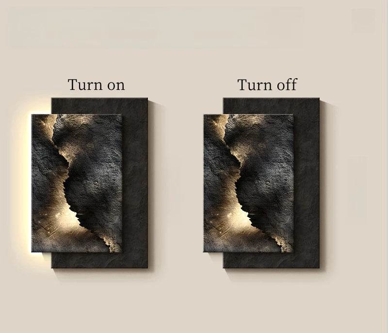 Modern Luxury Rustic Black Volcanic Stone Effect LED Crystal Wall Lamp Artwork - Le Joyau Store - Crystal,Decor,LED,Mural,Porcelain - W54 X H80cm / A / NON dimm warm light