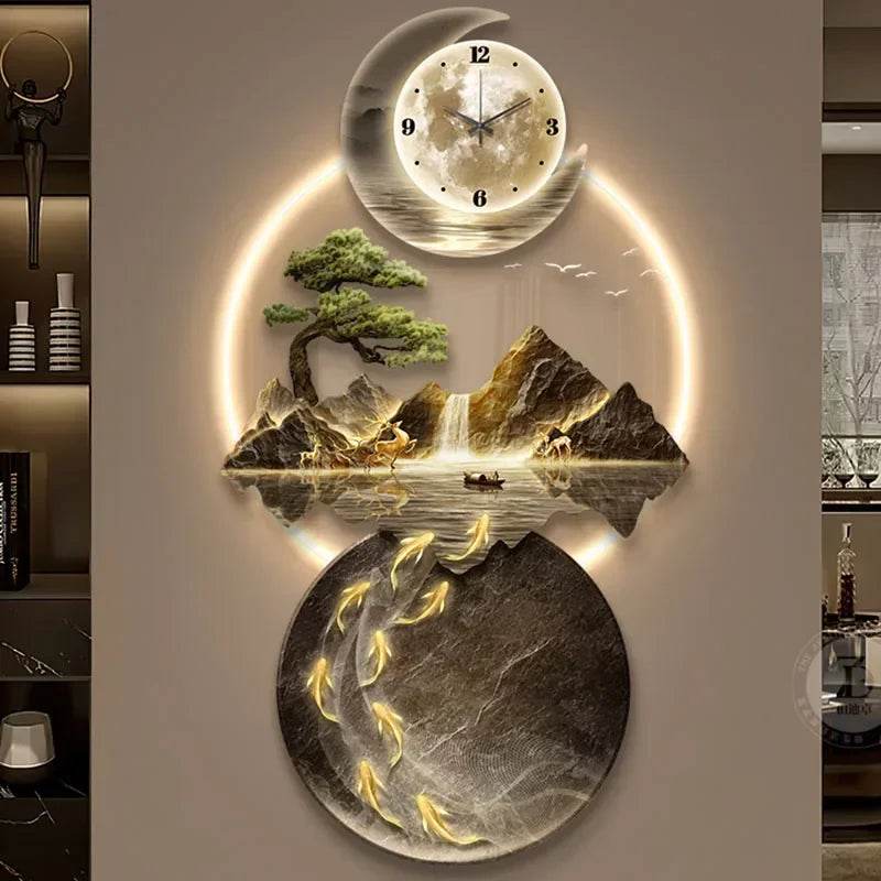 Luminous Moon & Mountains Scene Wall Clock LED Lamp Ambient Light & Sculpture Decor - Le Joyau Store - big size,cute,fashion,luminous,relogio - 1 / 50x100cm