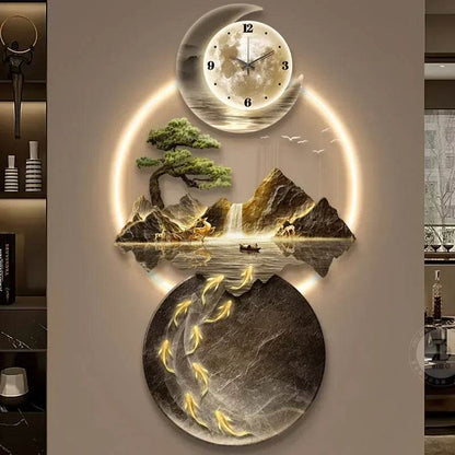 Luminous Moon & Mountains Scene Wall Clock LED Lamp Ambient Light & Sculpture Decor - Le Joyau Store - big size,cute,fashion,luminous,relogio - 1 / 50x100cm