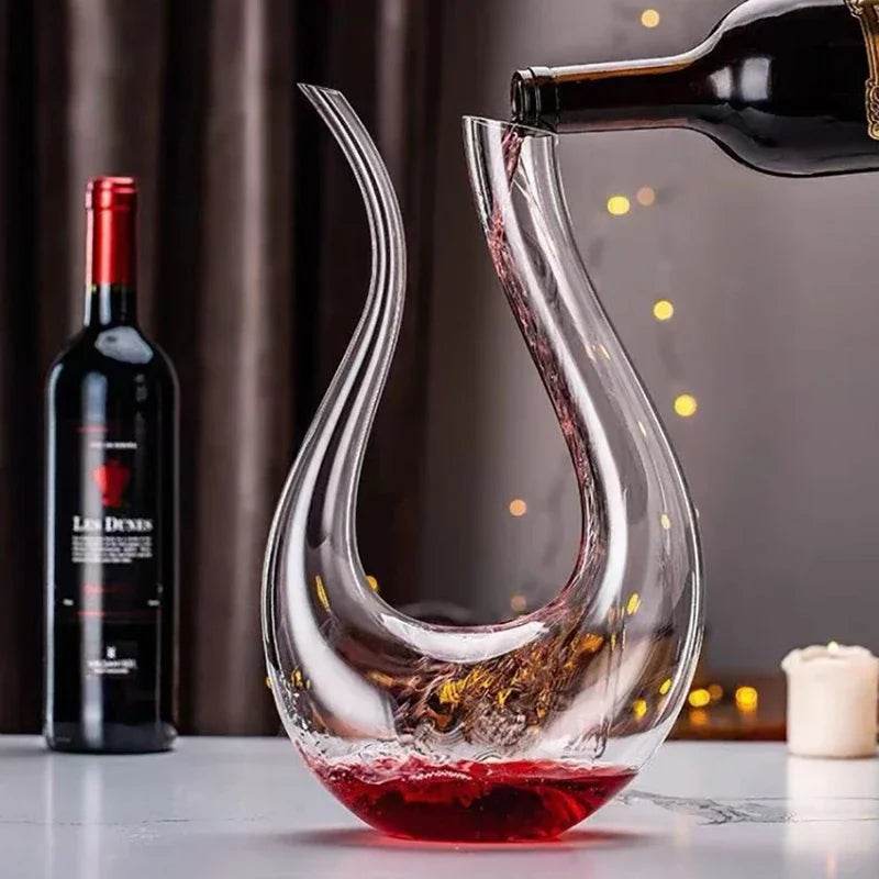 Crystal Wine Decanter & Aerator U-Shaped Lead-Free Glass Carafe for Red Wine, Brandy, or Champagne - Le Joyau Store - 750ml,aerator,crystal,handmade,leadfree - 