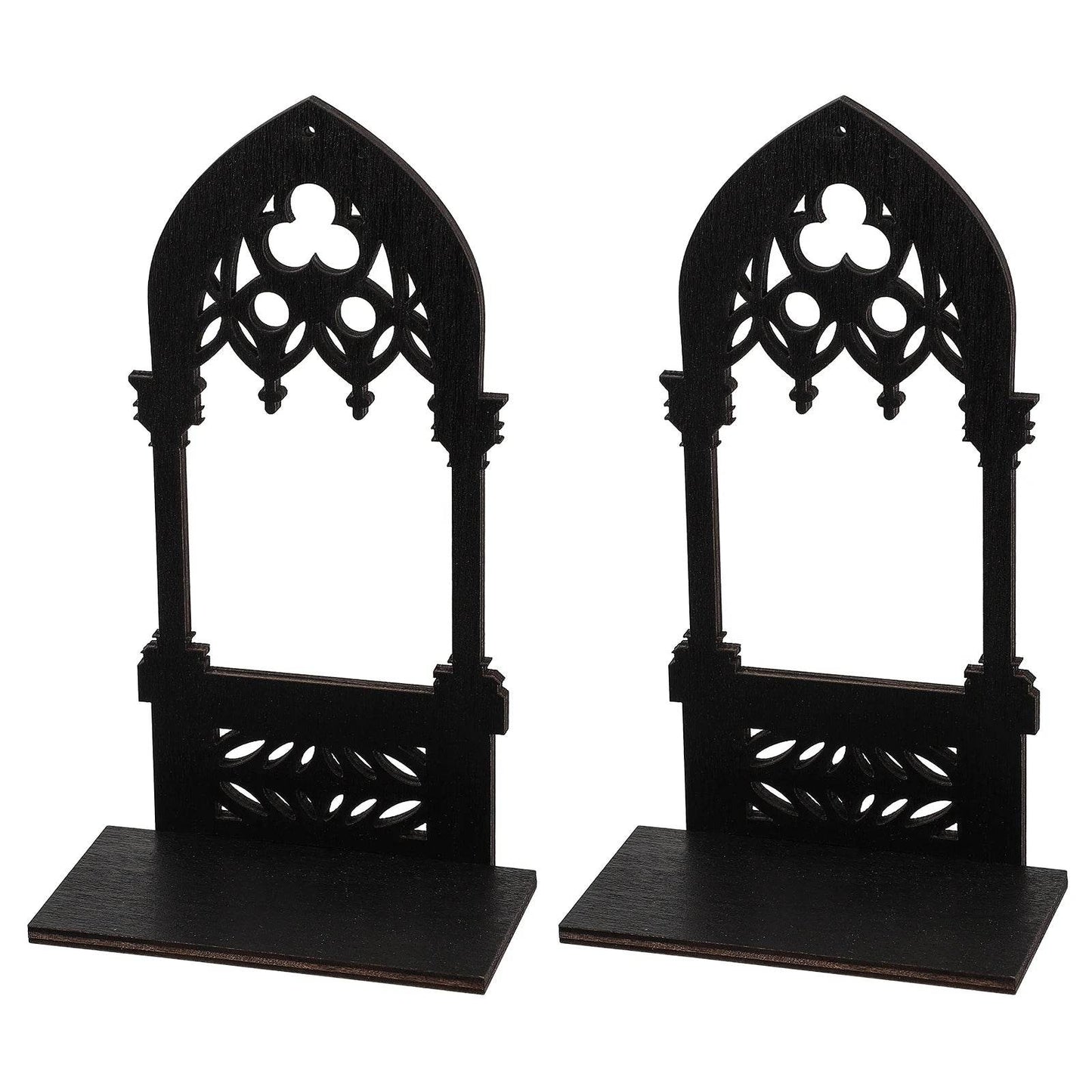 Vintage Gothic Black Medieval Cathedral Arch Wooden Candleholder (2 Pack) - Le Joyau Store - Candle,Decor,Gothic,Vintage,Wooden - 15x6x5.5cm