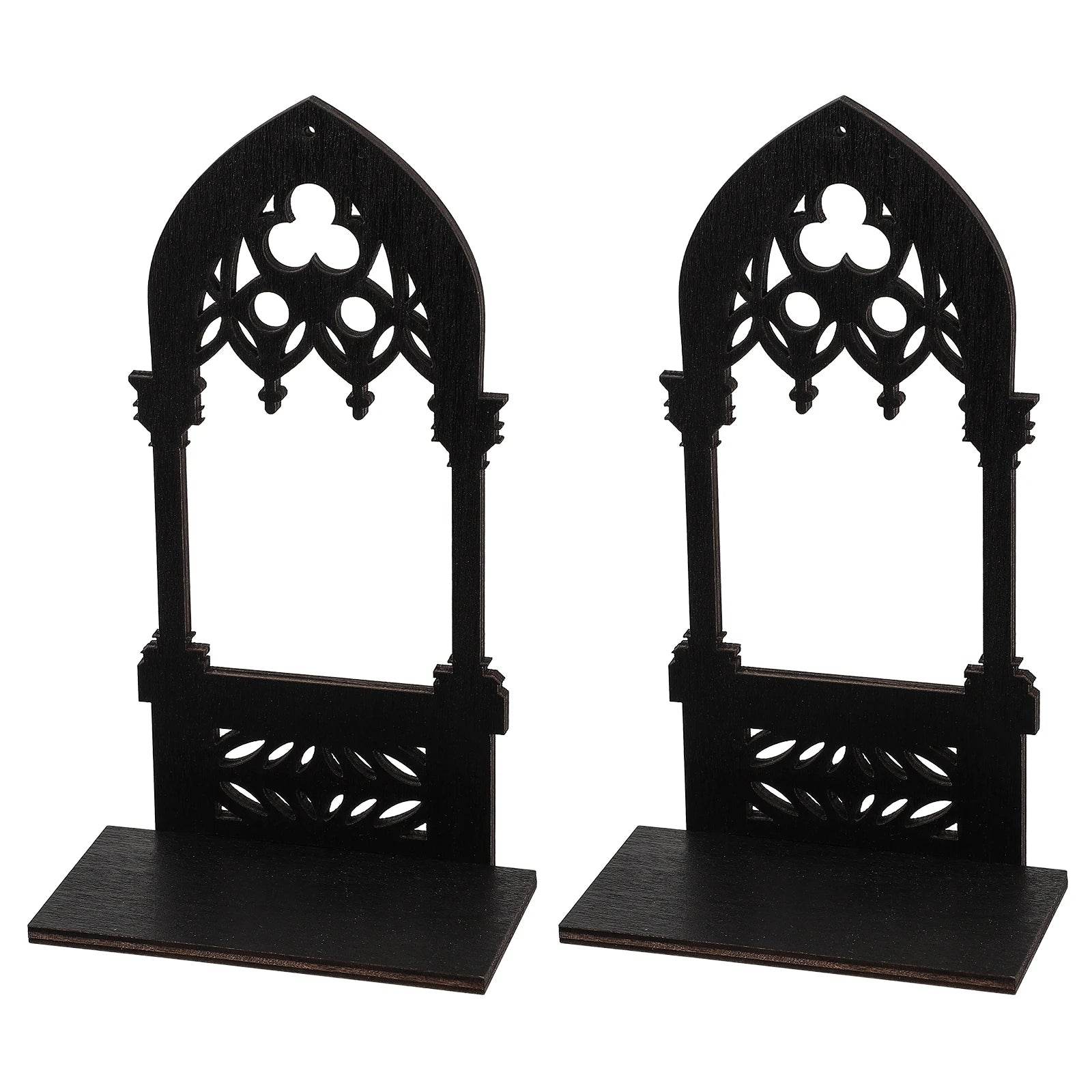 Vintage Gothic Black Medieval Cathedral Arch Wooden Candleholder (2 Pack) - Le Joyau Store - Candle,Decor,Gothic,Vintage,Wooden - 15x6x5.5cm