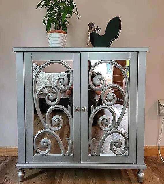 Black Gothic Carved Floral Accent Cabinet Vintage Rustic Storage with Embossed Doors - Le Joyau Store - black,durable,floral,rustic,wood - Metal Church Window
