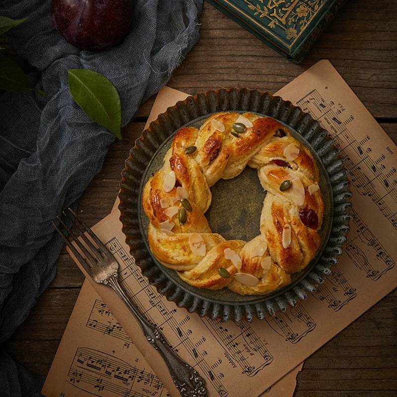 Vintage Retro Iron Fluted Round Photography Prop Food Serving Display Tray - Le Joyau Store - handmade,home,iron tray,round,vintage - S - 14.3cm