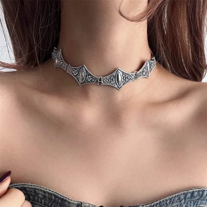 Vintage Victorian Antique Silver Gothic Link Chain Choker Necklace - Le Joyau Store - Fashion,Retro,Silver,Stainless,Women - Rhodium Plated
