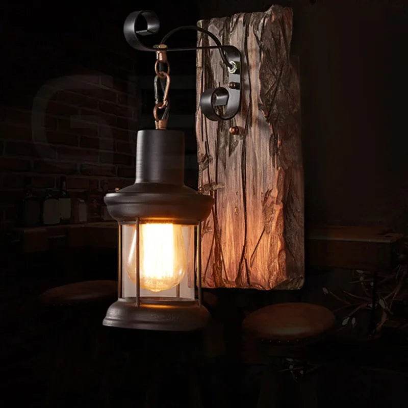 Vintage Rustic Wall Sconce Black Iron & Wood Industrial Farmhouse Light Fixture - Le Joyau Store - Antique,Iron,Rustic,Sconce,Wood - 
