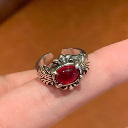 Vintage Red Crystal Baroque Victorian Goth Gold Adjustable Women's Ring - Le Joyau Store - Gothic,Open Ring,Punk,Red Crystal - 991044 1PC