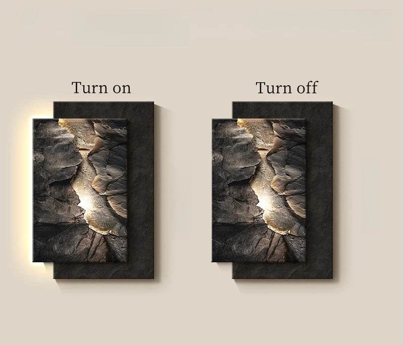 Modern Luxury Rustic Black Volcanic Stone Effect LED Crystal Wall Lamp Artwork - Le Joyau Store - Crystal,Decor,LED,Mural,Porcelain - W54 X H80cm / A / NON dimm warm light