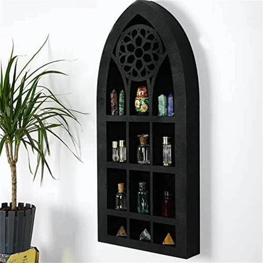 Vintage Black Gothic Cathedral Archway Window Floating Wall Display Shelf - Le Joyau Store - black,boho,crystal,gothic,wood - 