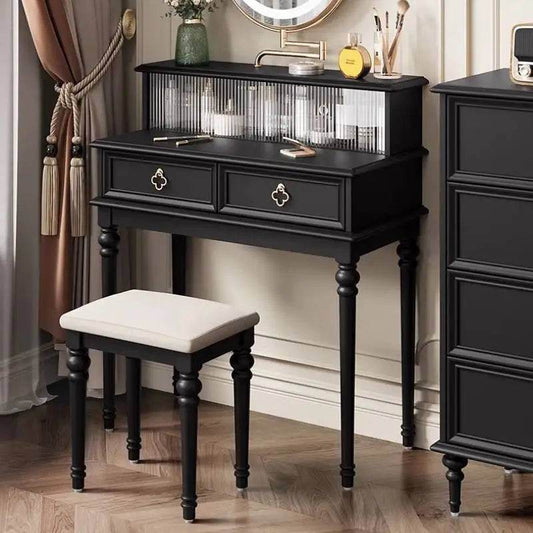 Gothic Black Victorian Dresser with Mirror Luxury Vintage French Makeup Storage Vanity Table - Le Joyau Store - black,european,French,luxury,modern,wooden - 0.8M Dresser sets