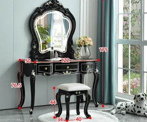 Gothic Black Baroque Vanity Desk with Mirror Victorian Makeup Table - Le Joyau Store - black,living,makeup,mirror,narrow - 1
