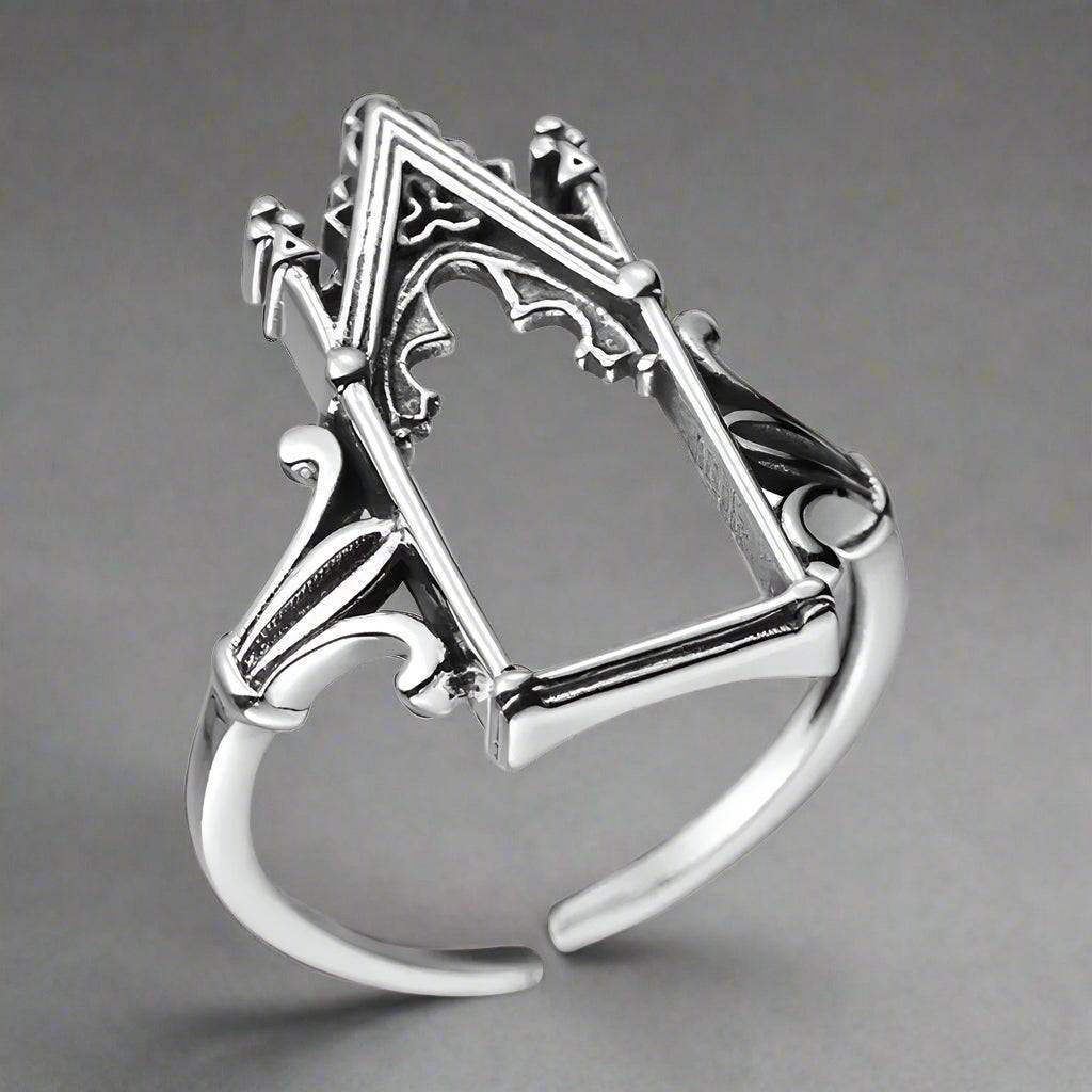 Antique 925 Sterling Silver Gothic Castle Window Vintage Adjustable Ring - Le Joyau Store - adjustable,engagement,luxury,silver,wholesale - 
