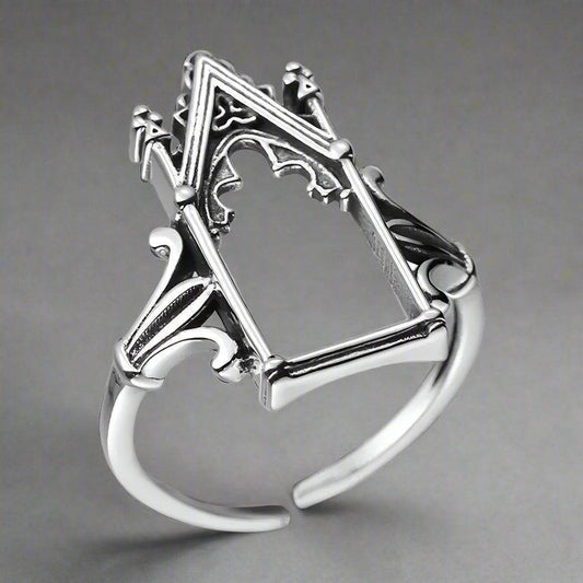 Antique 925 Sterling Silver Gothic Castle Window Vintage Adjustable Ring - Le Joyau Store - adjustable,engagement,luxury,silver,wholesale - 