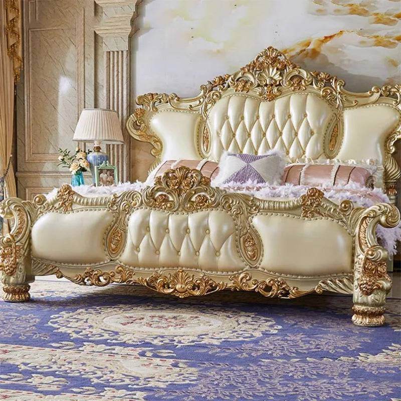 Vintage Baroque Gilded Gold Engraved King Bed Frame with Optional Matching Side Tables - Le Joyau Store - Luxury,princess,queen,royal - Frame structure / 1.8m bed 2 cabinet