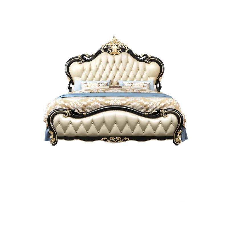 European Princess Queen or King Size Quilted Cream Bedframe with Wooden Headboard - Le Joyau Store - Solid Wood,Villa Style,White Wood - Frame Construction / 1.5x2.0m Bed