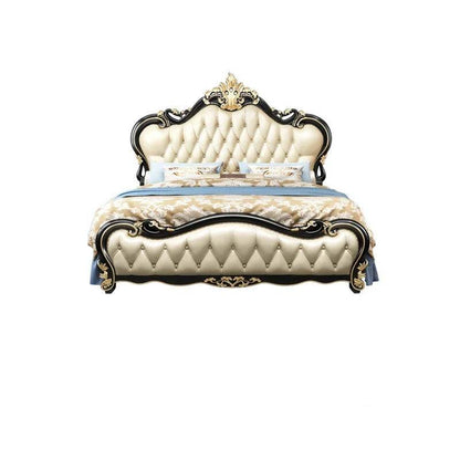 European Princess Queen or King Size Quilted Cream Bedframe with Wooden Headboard - Le Joyau Store - Solid Wood,Villa Style,White Wood - Frame Construction / 1.5x2.0m Bed