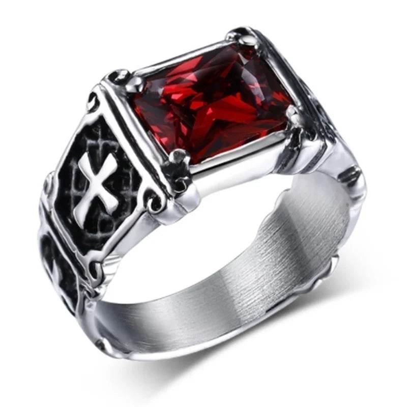 Vintage Silver Elegant Red Zircon Engraved Cross Men's Punk Ring - Le Joyau Store - charm,cross,party,red,zircon - 7