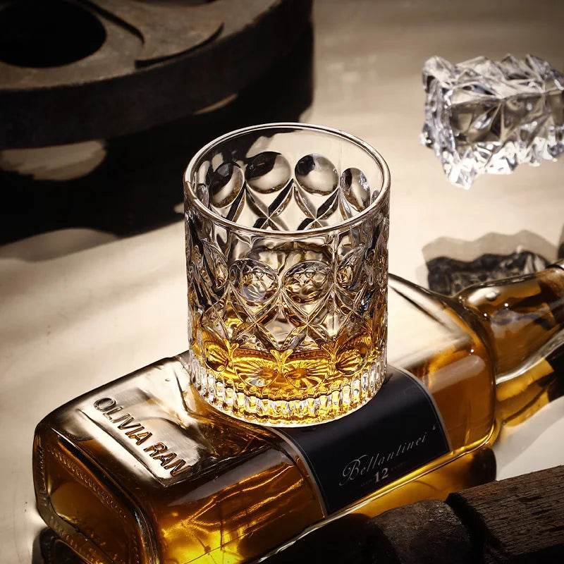 Vintage Embossed Whiskey Glass Classic Old Fashioned Tumbler for Bourbon & Scotch - Le Joyau Store - engraved,gift set,old fashion,premium,whiskey - C 300ml / 1pc