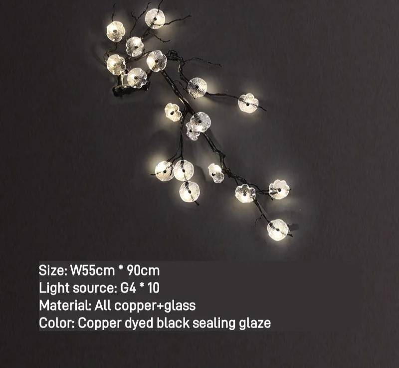 Floral Gothic Tree Branch Wall Lamp Black & Copper Decorative Light for Dark Elegant Interiors - Le Joyau Store - copper,crystal,G4 light,luxury,mural - Dia95xH135cm / Warm White (2700-3500K)