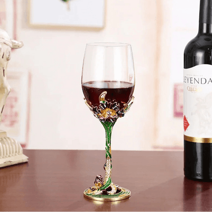 Vintage European Antique Floral Enamel Crystal Wine Decanter or Wine Glasses - Le Joyau Store - crystal,decanter,elegant,gift set,goblets - 1 Glass