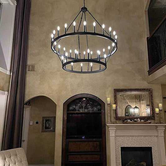 Gothic Industrial Wagon Wheel Chandelier Vintage Black Metal LED Pendant Light - Le Joyau Store - Black,Hanging,Iron,LED,Round - D100cm / Natural light 4000K
