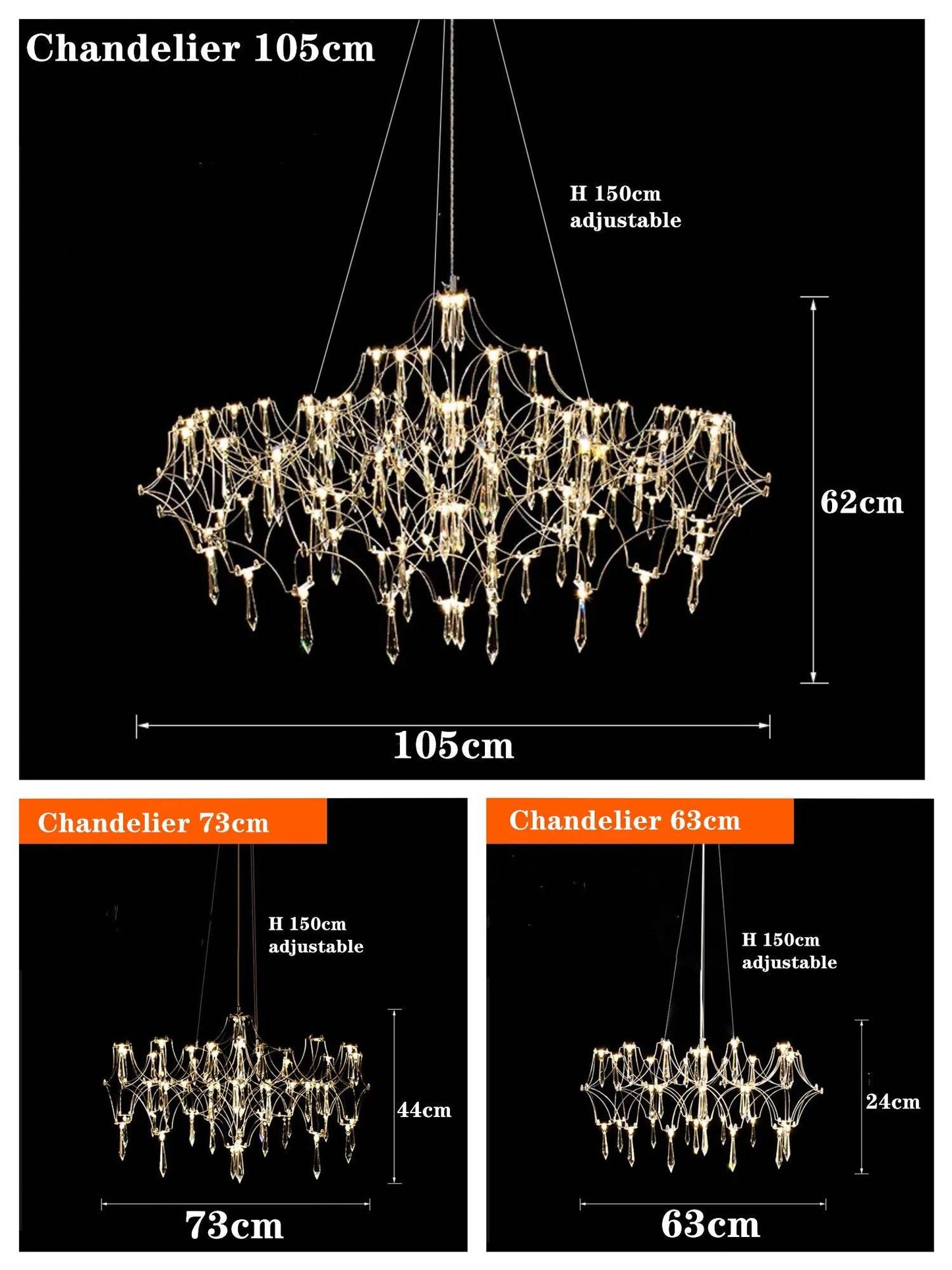 Luxury Crystal Spiderweb Raindrop Chandelier Adjustable Starlight Pendant Light - Le Joyau Store - adjustable,crystal,elegant,luxury,modern - Gold / 105cm / 3 colors light