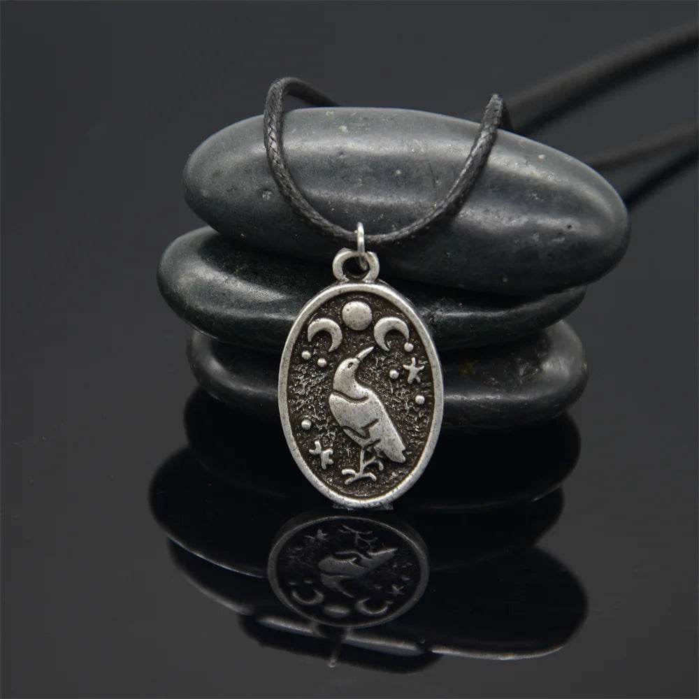 Antique Odin Raven Triple Moon Goddess Nordic Viking Gothic Witches Pendant Necklace - Le Joyau Store - Antique,Odin,Pagan,Triple Moon,Witchcraft - Rope Chain Bronze