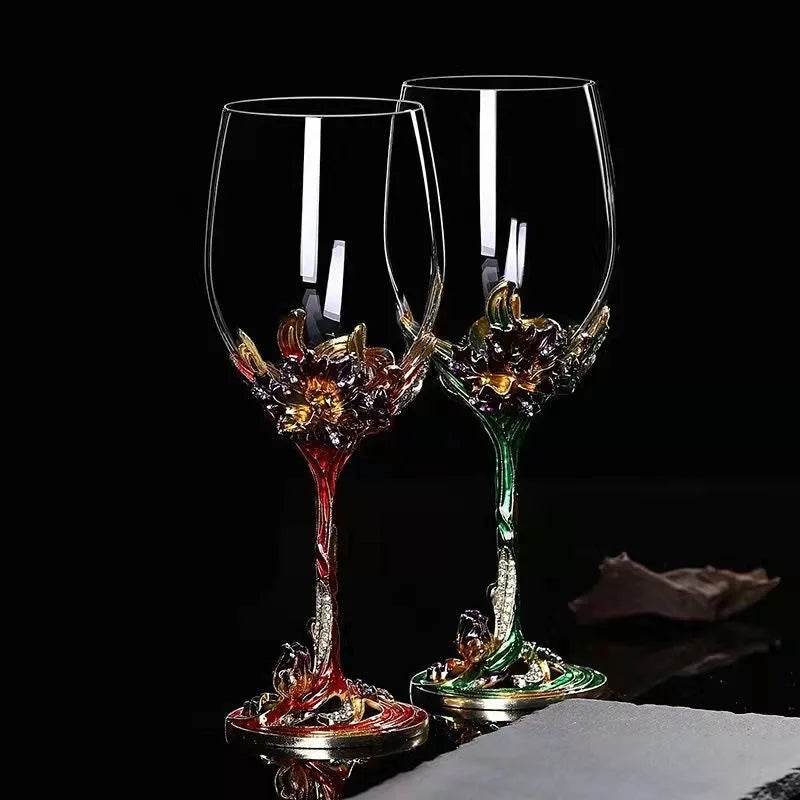 Luxury Floral Colored Gold Enamel Crystal Goblet Wine Glass - Le Joyau Store - crystal,enamel,gifts,luxury,vintage - A / 301-400ml