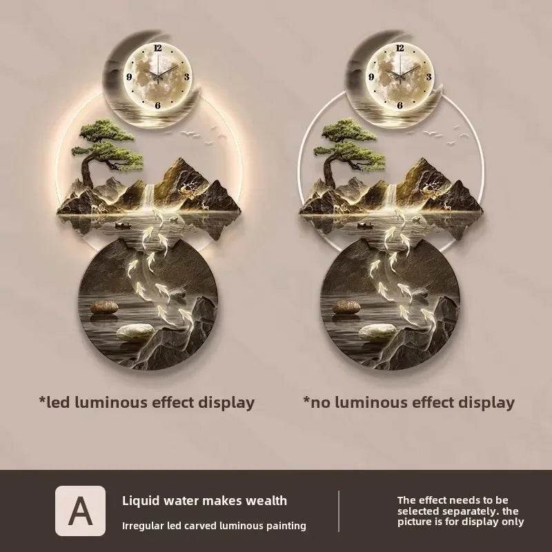Luminous Moon & Mountains Scene Wall Clock LED Lamp Ambient Light & Sculpture Decor - Le Joyau Store - big size,cute,fashion,luminous,relogio - 1 / 50x100cm