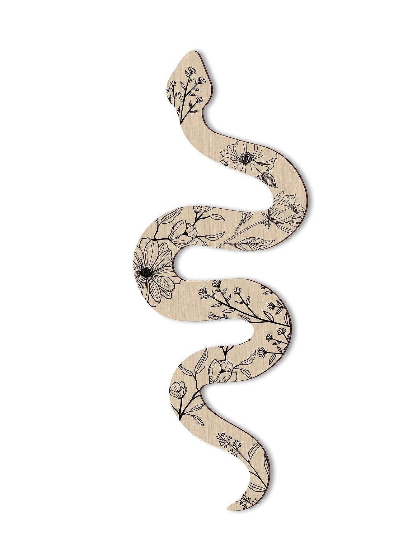 Rustic Wooden Floral Boho Witchy Snake Hanging Wall Decor - Le Joyau Store - - Black