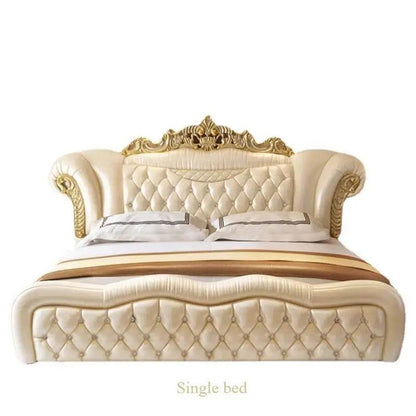 Royal Quilted Cream Pearl King Size Leather Bedframe with Gold Headboard & Optional Nightstand - Le Joyau Store - double,european,king size,modern,wooden - Pressure Structure / 1.8x2.0m Bed
