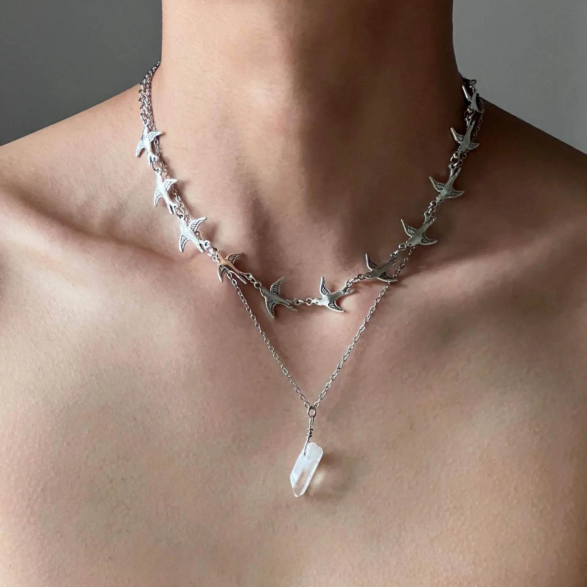 Vintage Victorian Antique Silver Gothic Link Chain Choker Necklace - Le Joyau Store - Fashion,Retro,Silver,Stainless,Women - Rhodium Plated
