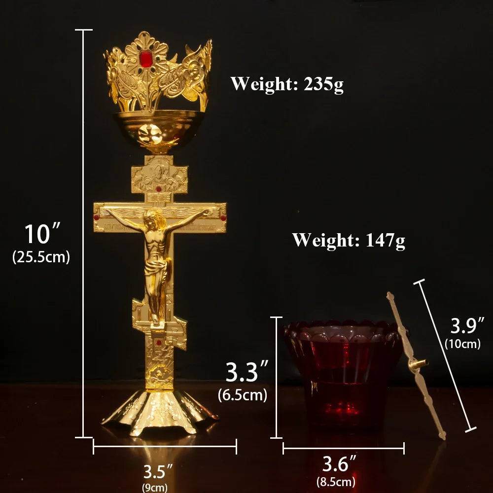 Traditional Orthodox Jesus Christ Red & Gold Chalice Candleholder - Le Joyau Store - candle,metal,orthodox,table,worship - 