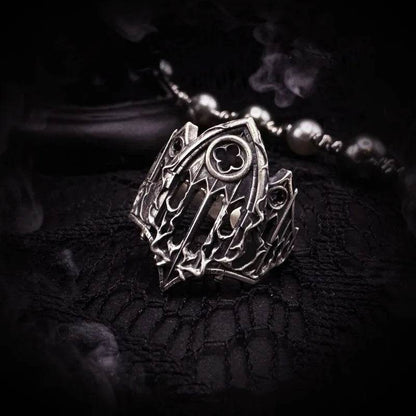 Vintage Gothic Antique Silver Cathedral Window Unisex Open Ring - Le Joyau Store - dark ring,flower,gothic,open ring,vintage - One Size