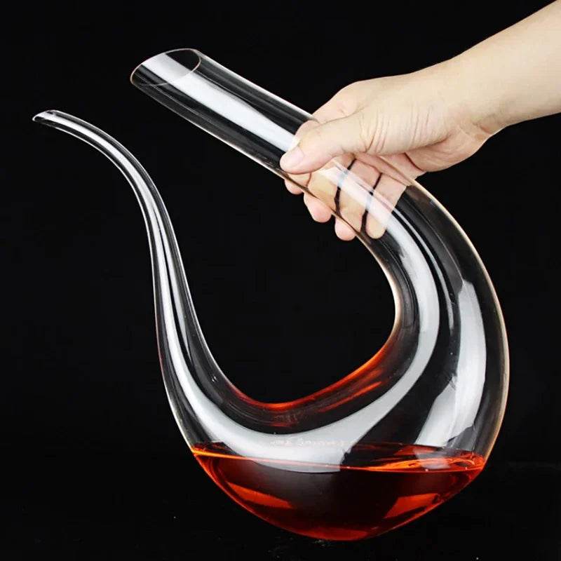 Crystal Wine Decanter & Aerator U-Shaped Lead-Free Glass Carafe for Red Wine, Brandy, or Champagne - Le Joyau Store - 750ml,aerator,crystal,handmade,leadfree - 