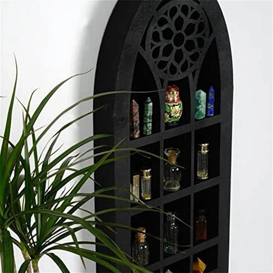 Vintage Black Gothic Cathedral Archway Window Floating Wall Display Shelf - Le Joyau Store - black,boho,crystal,gothic,wood - 