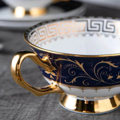 Exquisite Vintage Fine Bone China White, Black & Gold Floral Teacup Set - Le Joyau Store - 220ml,blue,bone china,ceramic,vintage - Classic Set 3pcs